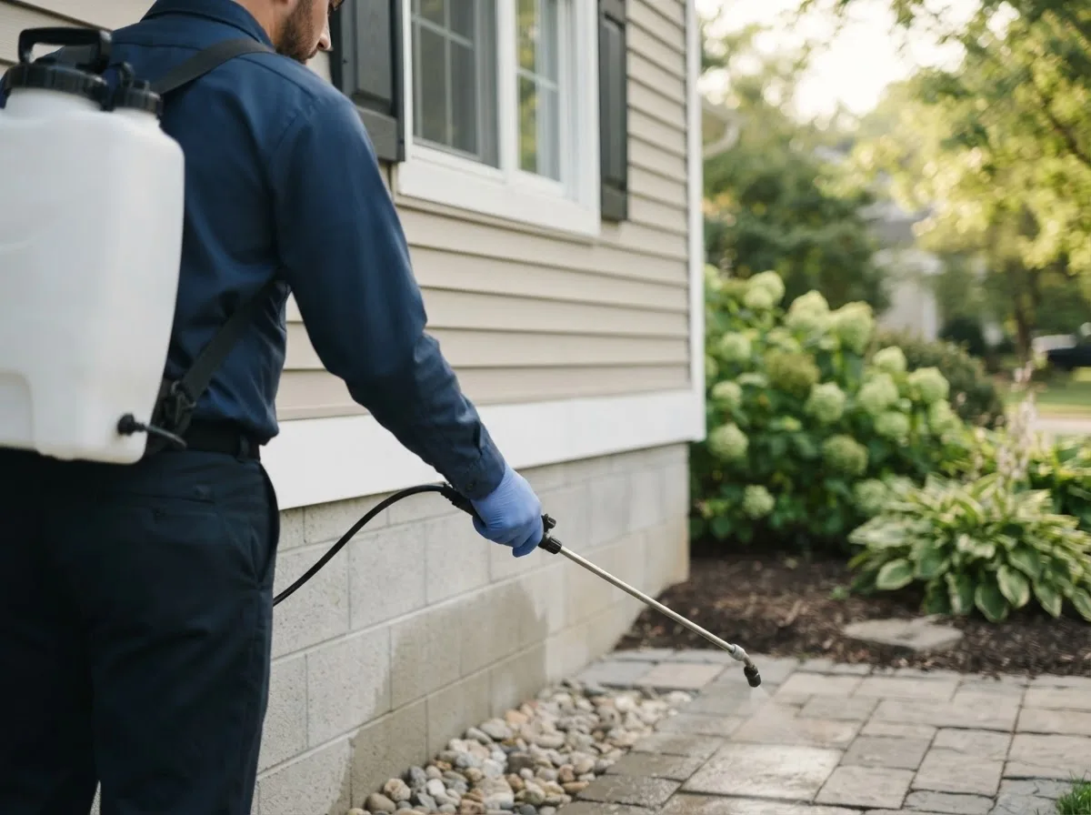 Pest control technician inspecting a home in Montgomery Center, VT